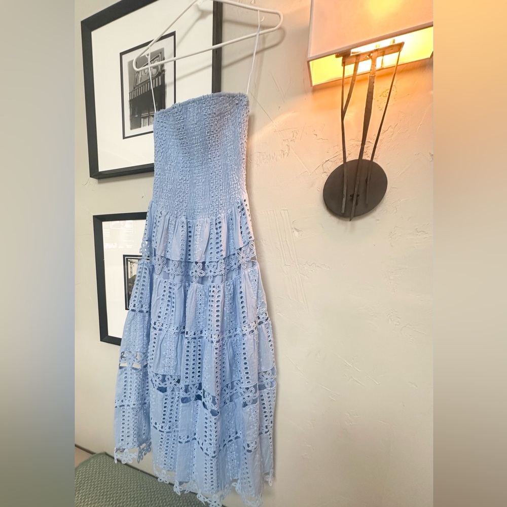 Blue Strapless Midi Sundress